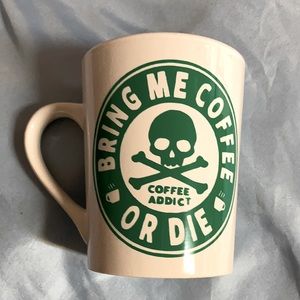 White and green coffee mug